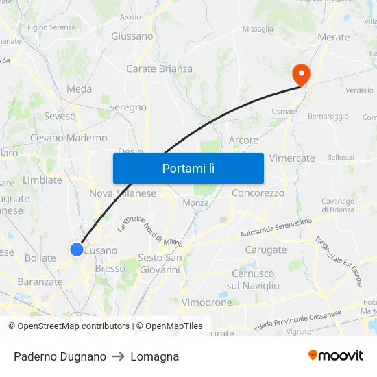 Paderno Dugnano to Lomagna map