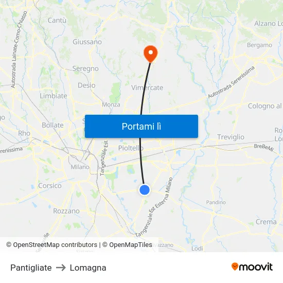 Pantigliate to Lomagna map