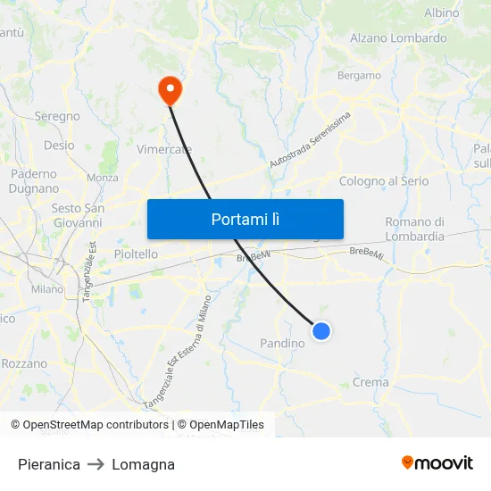 Pieranica to Lomagna map