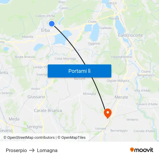Proserpio to Lomagna map