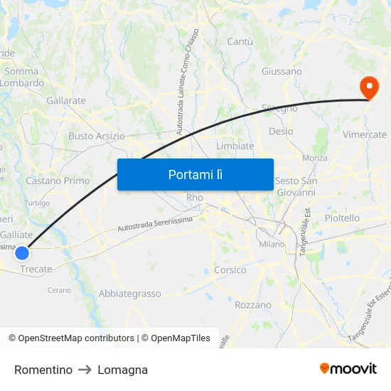 Romentino to Lomagna map