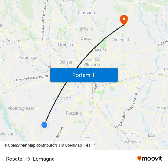 Rosate to Lomagna map