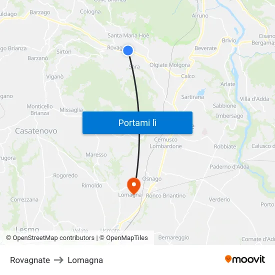 Rovagnate to Lomagna map