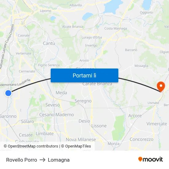 Rovello Porro to Lomagna map