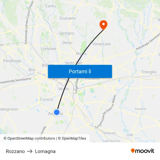 Rozzano to Lomagna map