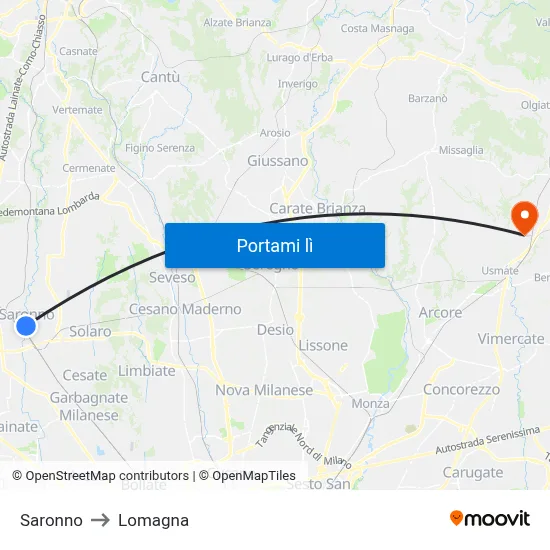 Saronno to Lomagna map