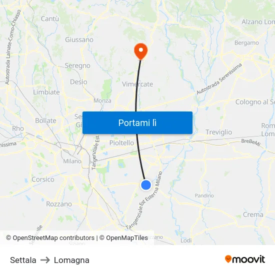 Settala to Lomagna map