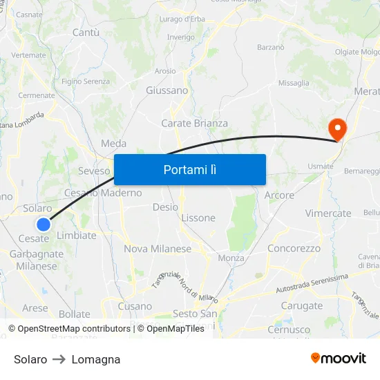 Solaro to Lomagna map