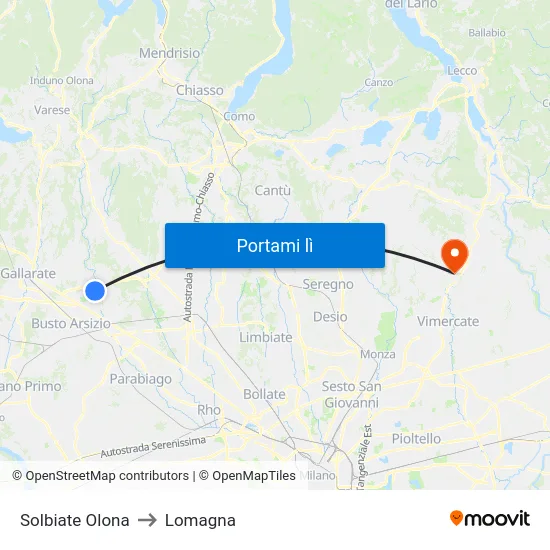 Solbiate Olona to Lomagna map