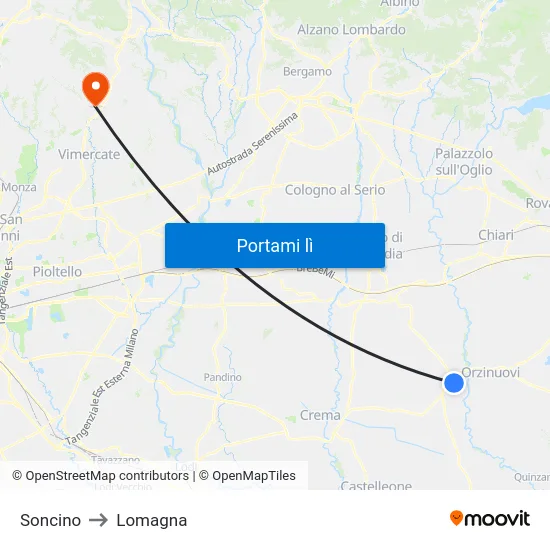 Soncino to Lomagna map