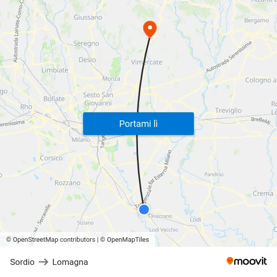 Sordio to Lomagna map