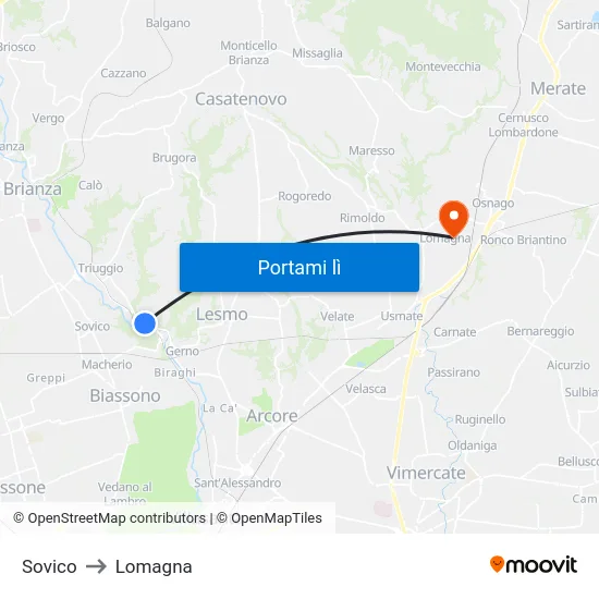 Sovico to Lomagna map