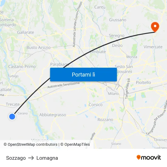 Sozzago to Lomagna map