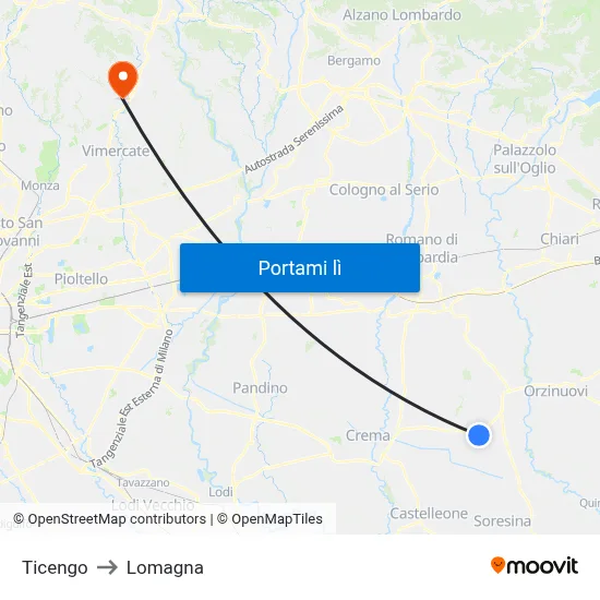 Ticengo to Lomagna map