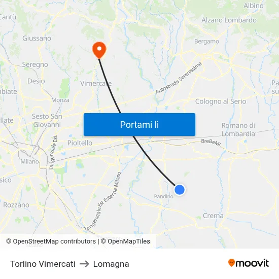 Torlino Vimercati to Lomagna map