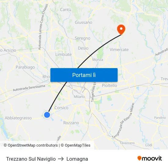 Trezzano Sul Naviglio to Lomagna map