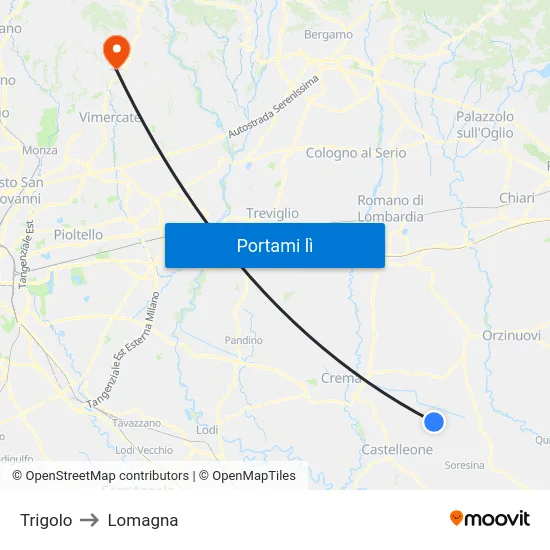 Trigolo to Lomagna map