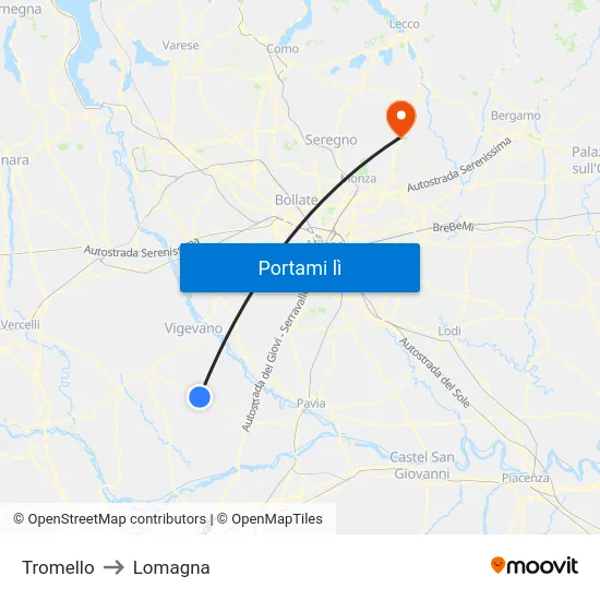 Tromello to Lomagna map