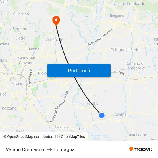 Vaiano Cremasco to Lomagna map
