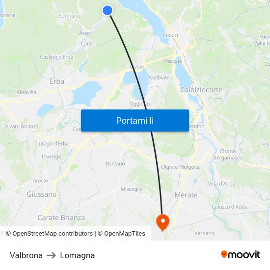 Valbrona to Lomagna map