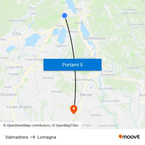 Valmadrera to Lomagna map