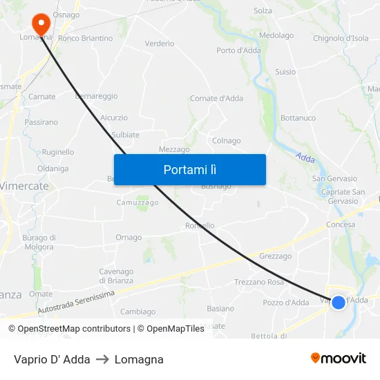 Vaprio D' Adda to Lomagna map