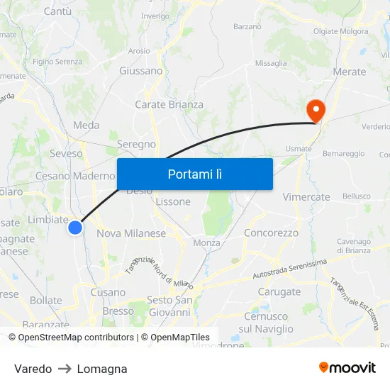 Varedo to Lomagna map