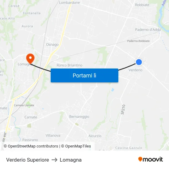 Verderio Superiore to Lomagna map