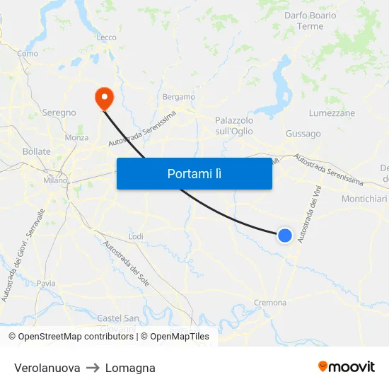 Verolanuova to Lomagna map