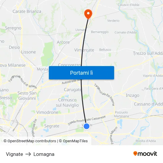 Vignate to Lomagna map