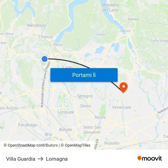 Villa Guardia to Lomagna map
