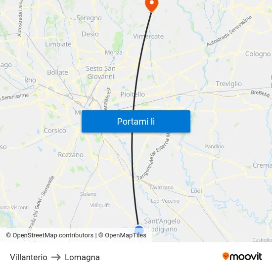 Villanterio to Lomagna map