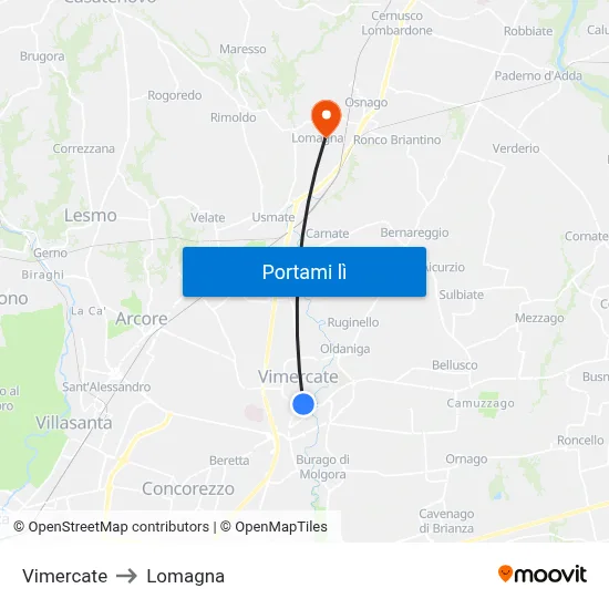 Vimercate to Lomagna map