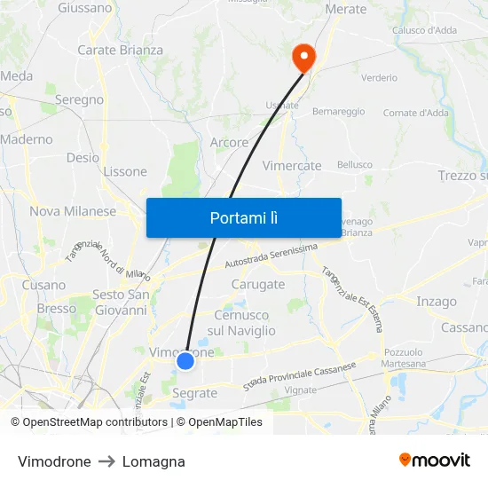 Vimodrone to Lomagna map