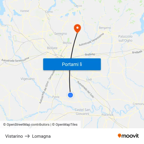 Vistarino to Lomagna map