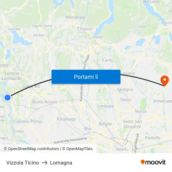 Vizzola Ticino to Lomagna map
