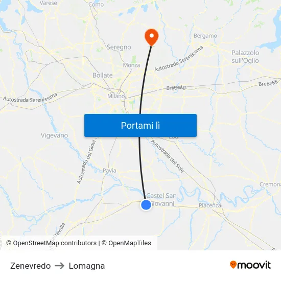 Zenevredo to Lomagna map