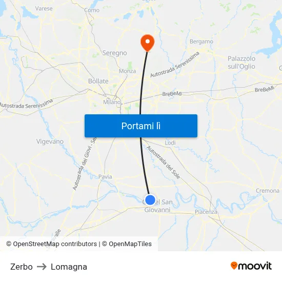 Zerbo to Lomagna map