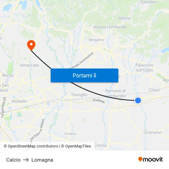 Calcio to Lomagna map