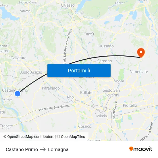 Castano Primo to Lomagna map