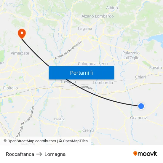 Roccafranca to Lomagna map