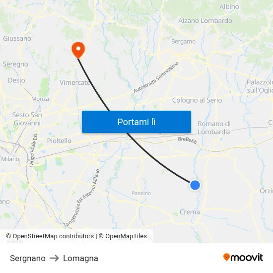 Sergnano to Lomagna map
