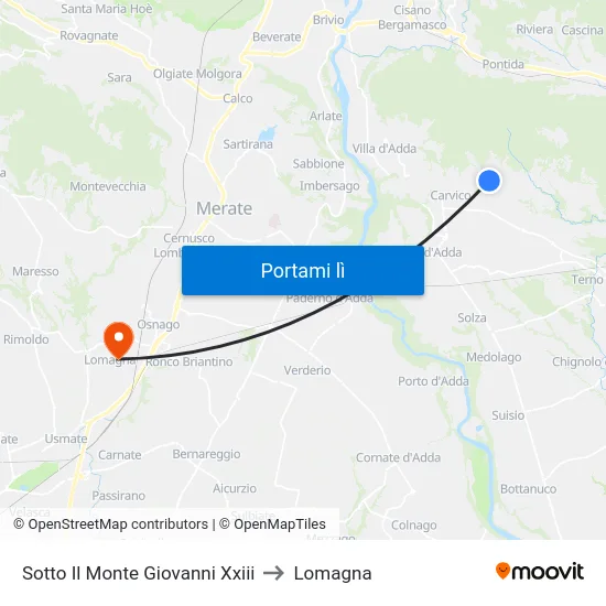 Sotto Il Monte Giovanni Xxiii to Lomagna map
