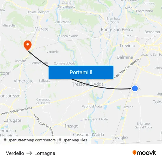 Verdello to Lomagna map