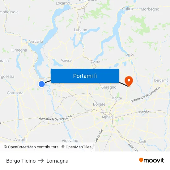 Borgo Ticino to Lomagna map