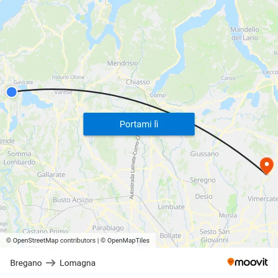 Bregano to Lomagna map