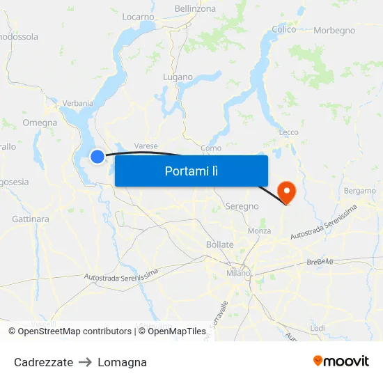 Cadrezzate to Lomagna map