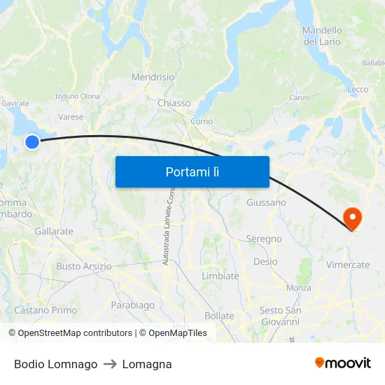Bodio Lomnago to Lomagna map