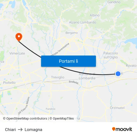 Chiari to Lomagna map