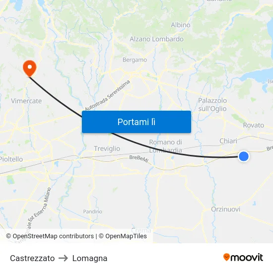 Castrezzato to Lomagna map